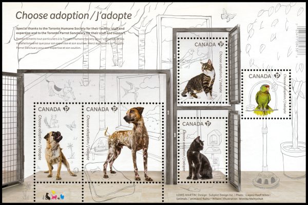 Canada Stamp #2636 - Adopt a Pet (2013) $3.15 Souvenir sheet of 5 stamps