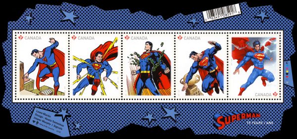 Canada Stamp #2677 - Superman (2013) $3.15 Souvenir sheet of 5 stamps