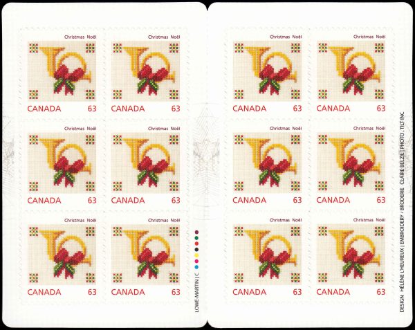 Canada Stamp Booklet - #BK564 Cross-Stitched Horn (2013) 12 x 63¢ Booklet of 12 stamps (#2689a in cover) - Image 2