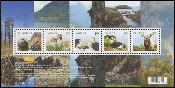 Canada Stamp #2709 - Baby Wildlife Definitives - Souvenir Sheet (2014) $7.35 Souvenir sheet of 5 stamps