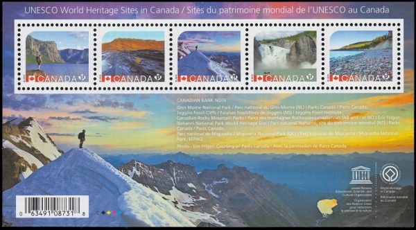 Canada Stamp #2718 - Unesco World Heritage Sites in Canada (2014) $4.25 Souvenir sheet of 5 stamps