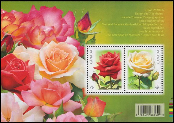 Canada Stamp #2727 - Roses (2014) $1.70 Souvenir sheet of 2 stamps