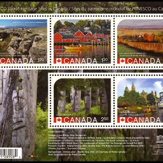 Canada Stamp #2739 - Unesco World Heritage Sites in Canada (2014) $8.60 Souvenir sheet of 5 stamps
