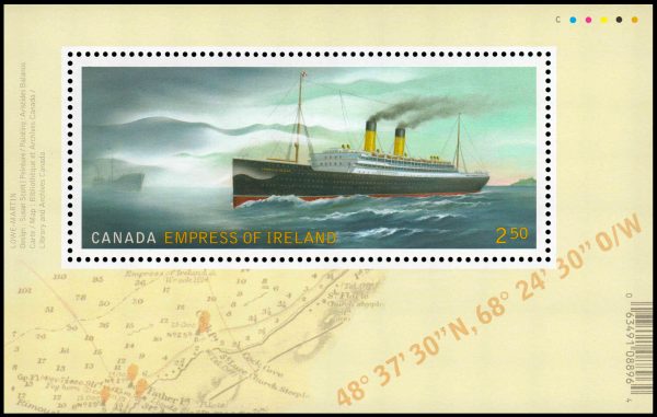 Canada Stamp #2746 - RMS Empress of Ireland and SS Sorstad (2014) $2.50 Souvenir sheet of 1 stamp