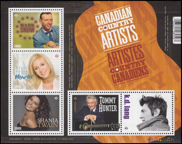Canada Stamp #2765 - Country Music Recording (2014) $4.25 Souvenir sheet of 5 stamps