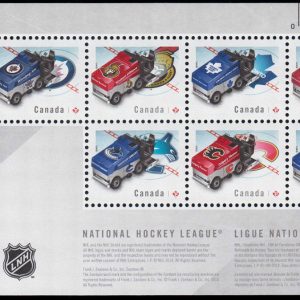 Canada Stamp #2778 - NHL Zamboni Ice Resurfacing Machines (2014) $5.95 Souvenir sheet of 7 stamps (2778a, 2778b, 2778c, 2778d, 2778e, 2778f, 2778g)