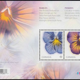 Canada Stamp #2809 - Pansies (2015) $1.70 Souvenir sheet of 2 stamps (2809a, 2809b)