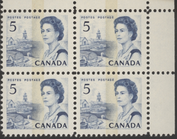 Canada Stamp CB#458p-i - Queen Elizabeth II & Fishing Village (1967) 5¢ WCB, DF, DEX