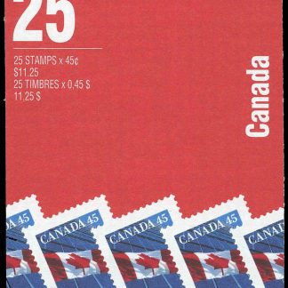 Canada Stamp Booklet - #BK178A Flag over Building (1995) 25 x 45¢ Booklet of 25 stamps (#1361e in cover), 50% recycle symbol on back cover (Copy)