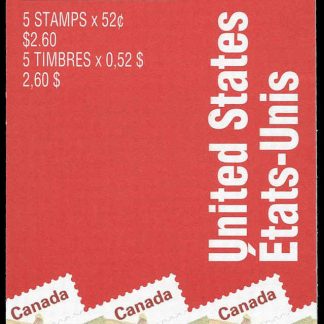 Canada Stamp Booklet - #BK180A (1995) 5 x 52¢ Booklet of 5 stamps (#1366c in cover), 50% recycle symbol on back cover