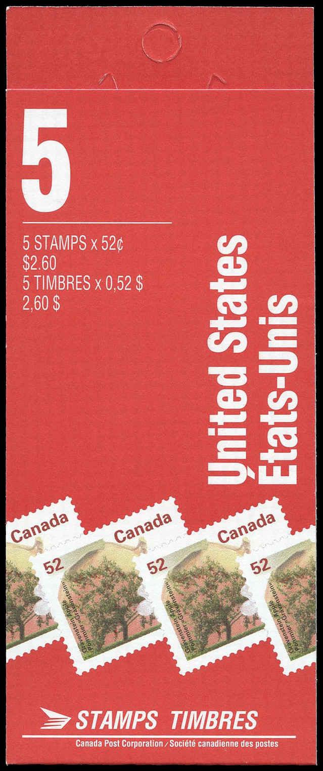 Canada Stamp Booklet - #BK180A (1995) 5 x 52¢ Booklet of 5 stamps (#1366c in cover), 50% recycle symbol on back cover