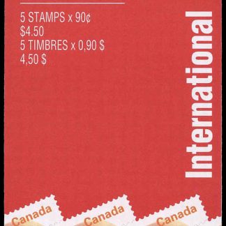 Canada Stamp Booklet - #BK181A Elberta Peach (1995) 5 x 90¢ Booklet of 5 stamps (#1374c in cover), 50% recycle symbol on back cover
