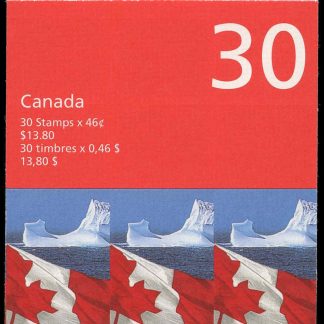 Canada Stamp #1698a - Flag over Iceberg (1998) 30 x 46¢ Booklet pane of 30 stamps (#1698) (BK215) (Press sensitive logo on front cover)