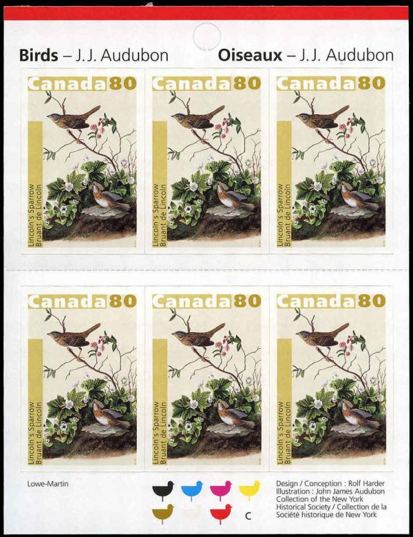 Canada Stamp Booklet - #BK292 Lincoln's Sparrow (2004) 6 x 80¢ Booklet of 6 stamps (#2040a in cover)
