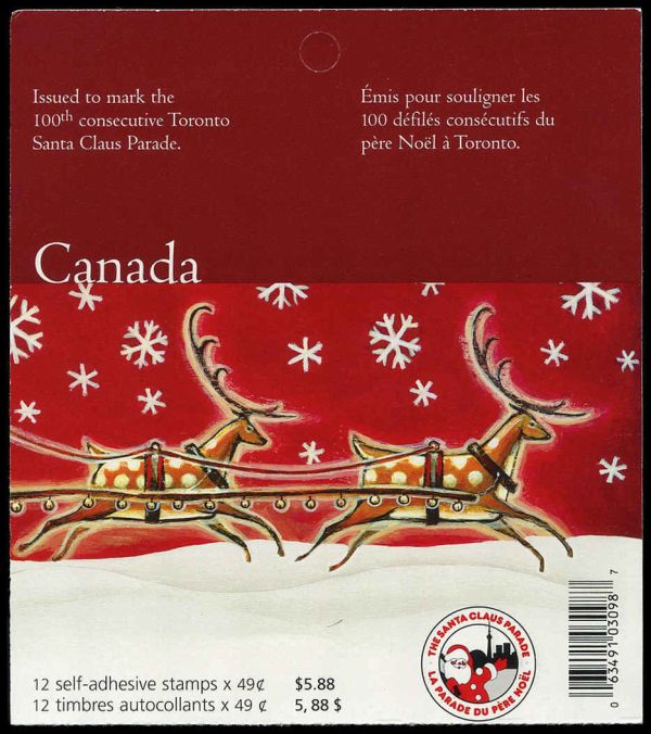 Canada Stamp #2069a - Christmas (Toronto Santa Claus Parade) (2004) 12 x 49¢, 2X Booklet pane of 6 stamps (#2069) (BK298)