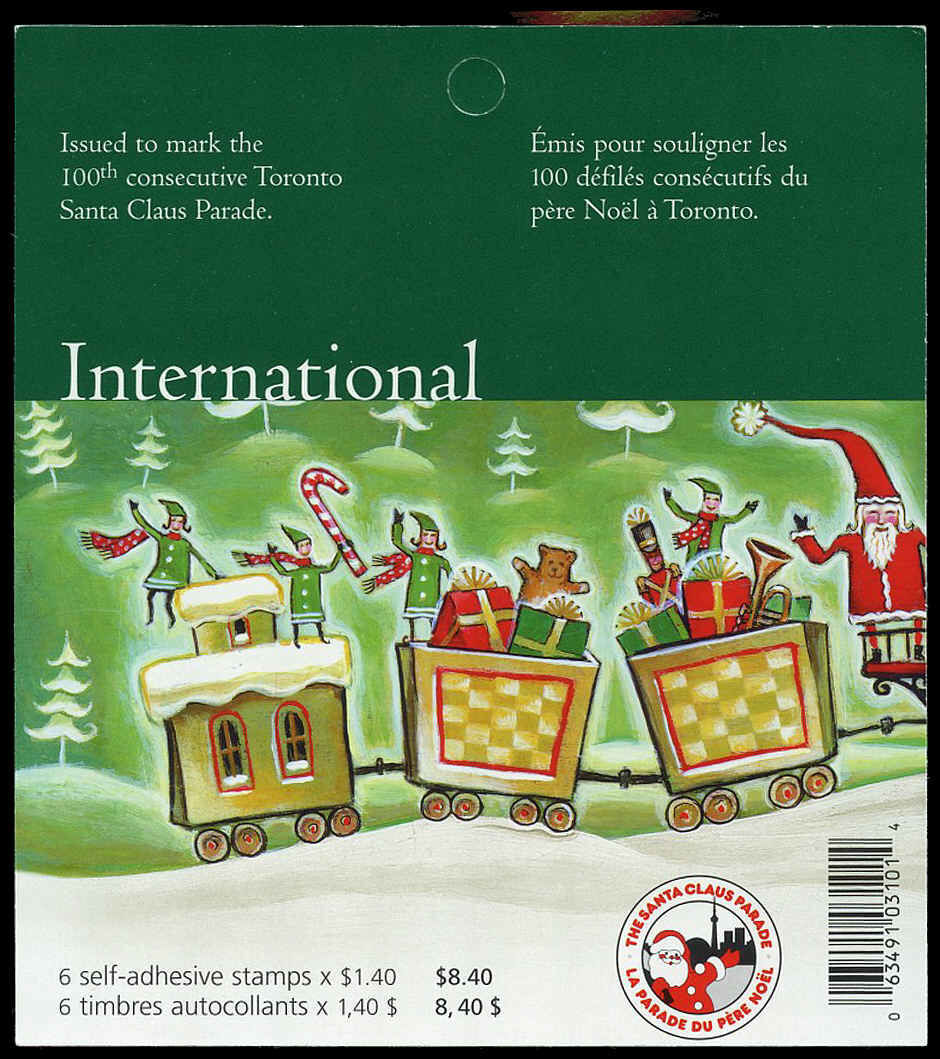 Canada Stamp #2071a - Santa in a train (2004) 6 x $1.40 Booklet pane of 6 stamps (#2071) (BK300)