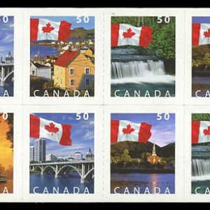 Canada Stamp #2080ai - Flags (2004) 10 x 50¢ Booklet pane of 10 stamps (2 x #2076-80) (BK302b), 29 rouletted slits per pane