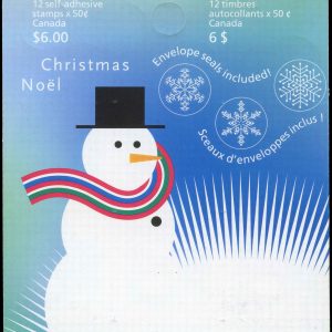 Canada Stamp #2124a - Snowman (2005) 12 x 50¢ ,2X Booklet pane of 6 stamps (3 x (#2124, 2124i)) (BK313)