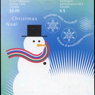 Canada Stamp #2124a - Snowman (2005) 12 x 50¢ ,2X Booklet pane of 6 stamps (3 x (#2124, 2124i)) (BK313)