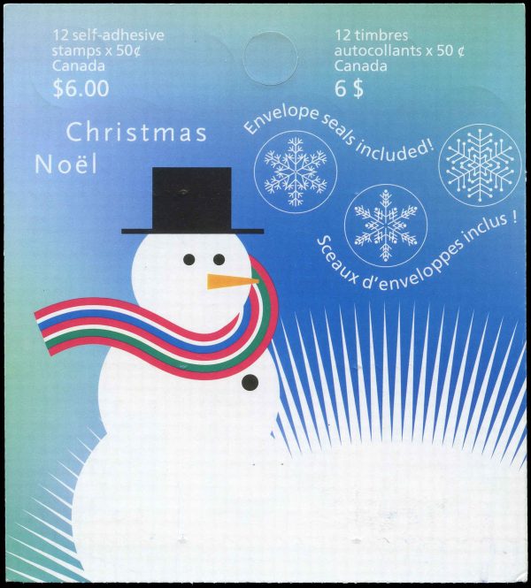 Canada Stamp #2124a - Snowman (2005) 12 x 50¢ ,2X Booklet pane of 6 stamps (3 x (#2124, 2124i)) (BK313)