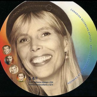 Canada Stamp #2222i - Canadian Recording Artists (2007) 8 x 52¢ Booklet pane of 4 stamps (#2222a-d) (BK352), with Joni Mitchell at upper left