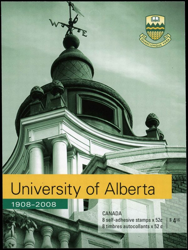 Canada Stamp Booklet - #BK370 University of Alberta (2008) 8 x 52¢ Booklet of 8 stamps (#2263a in cover)