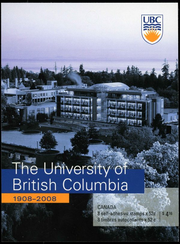 Canada Stamp Booklet - #BK371 University of British Columbia (2008) 8 x 52¢ Booklet of 8 stamps (#2264a in cover)