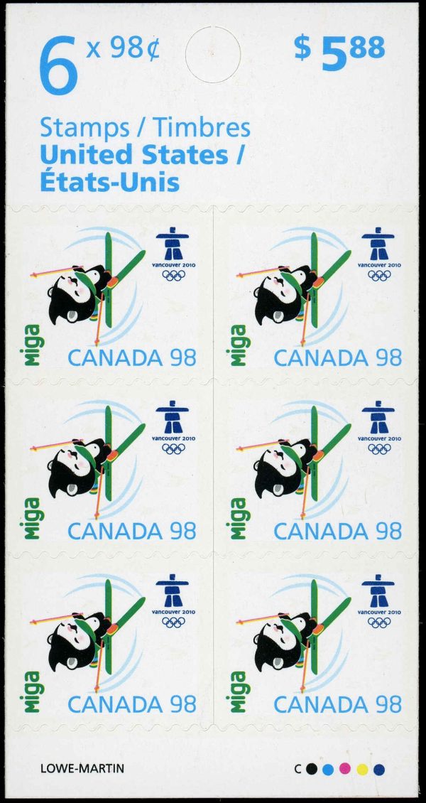 Canada Stamp Booklet - #BK397 Miga (2009) 6 x 98¢ Booklet of 6 stamps (#2311a in cover)
