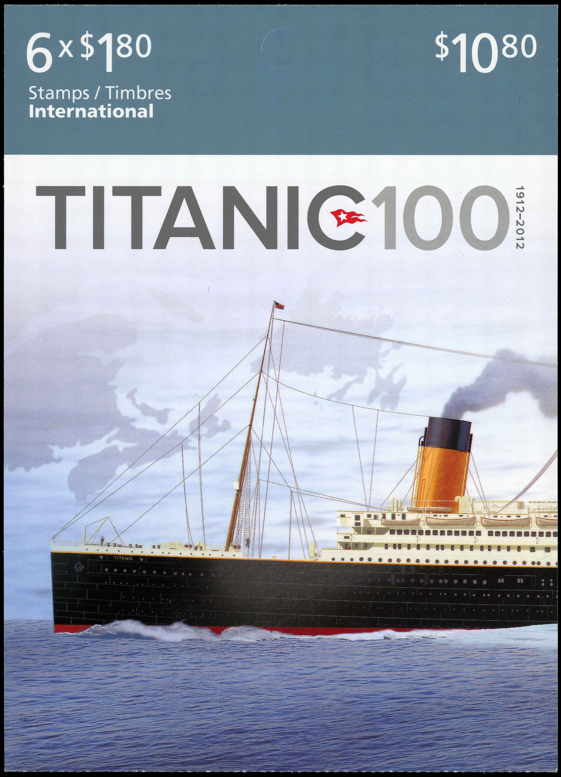 Canada Stamp Booklet - #BK486 Titanic, Map of North Atlantic, Flag of the White Star Line (2012) 6 x $1.80 Booklet of 6 stamps (#2538a in cover)