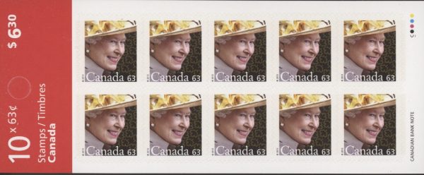 Canada Stamp Booklet - #BK523A Queen Elizabeth II (2013) 10 x P (63¢) Booklet of 10 stamps (#2617c in cover)