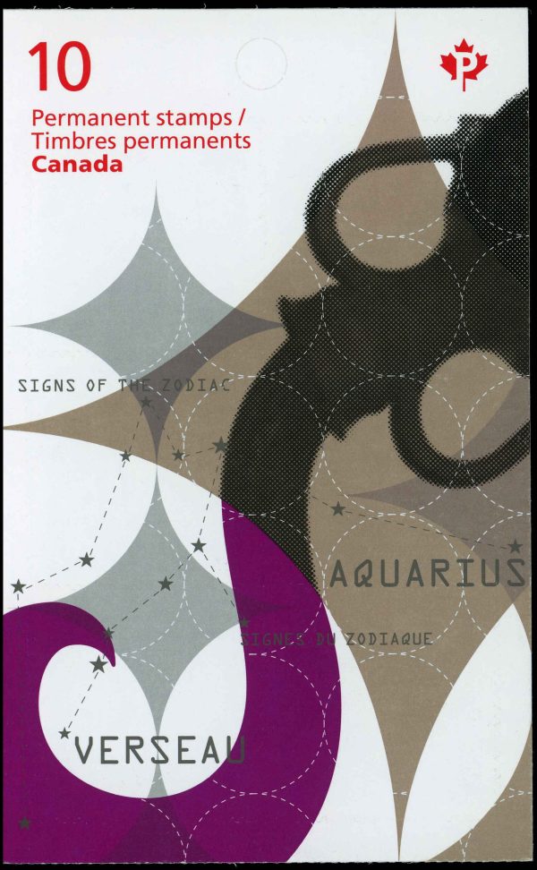 Canada Stamp Booklet - #BK529 Aquarius: The Water-Bearer (2013) 10 x P (63¢) Booklet of 10 stamps (#2459a in cover)