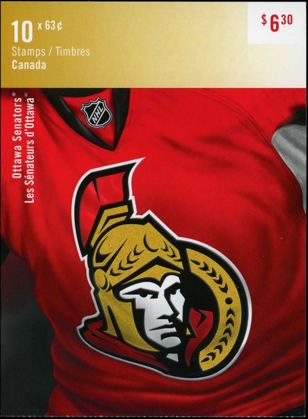 Canada Stamp Booklet - #BK551 Ottawa Senators (2013) 10 x 63¢ Booklet of 10 stamps (#2673a in cover)