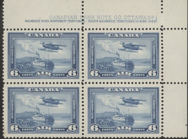 Canada Stamp - Air Mail PB#C6 - Monoplane over Mackenzie River, NWT (1938) 6¢