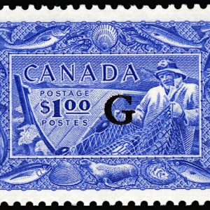 Canada Stamp - O - Official #O27 - Fisherman (1951) $1.00 Overprinted "G" (b)