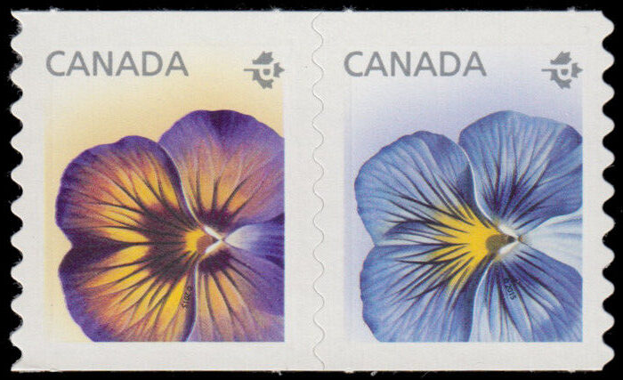 Canada Stamp #2811a - Pansies (2015) 2 x P (85¢) Se-tenant Pair (2810, 2811)