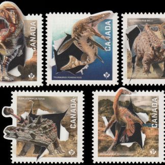 Canada Stamp #2824ii-8ii - Dinos of Canada (2015) 5 x P (85¢) Set of 5 stamps (2824ii, 2825ii, 2826ii, 2827ii, 2828ii)Die cut to shape from quarterly pack
