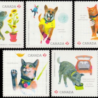 Canada Stamp #2830i-4i - Love Your Pet (2015) 5 x P (85¢) Set of 5 stamps (2930i, 2931i, 2932i, 2933i, 2934i)Die Cut to Shape from Quarterly Pack
