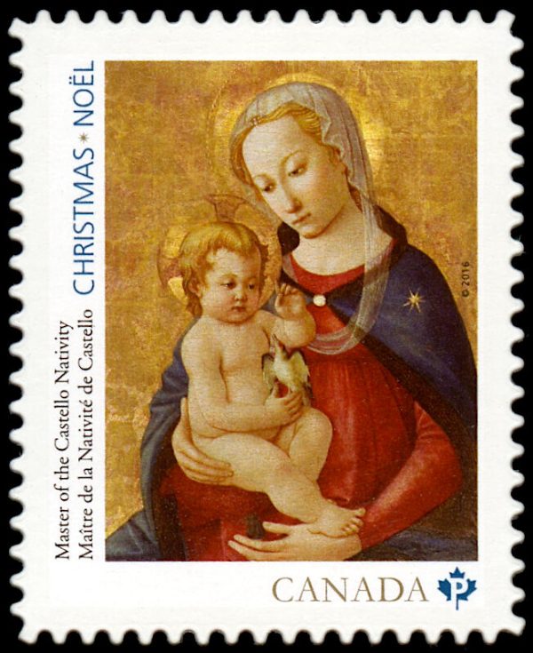 Canada Stamp #2955i - Virgin and Child (2016) P (85¢) Die cut to shape