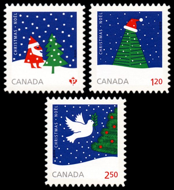Canada Stamp #2956i-8i - Christmas (Christmas Tree) (2016) P (85¢) + $1.20 + $2.50 Set of 3 stamps, die cut to shape