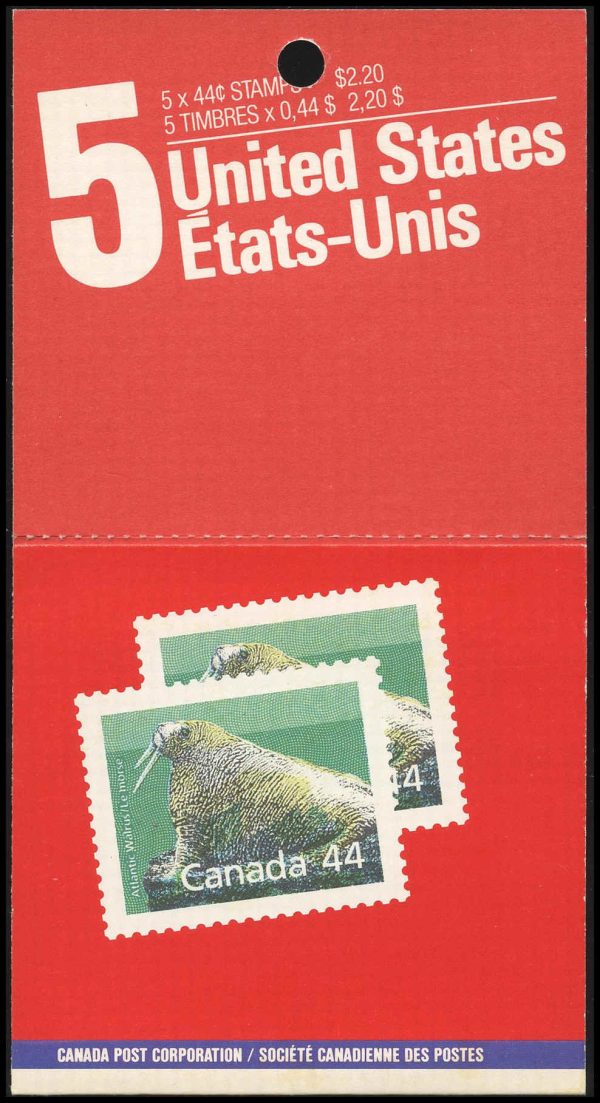 Canada Stamp Booklet - #BK104 Atlantic Walrus (1989) 5 x 44¢ Booklet of 10 stamps (#1171b in cover)