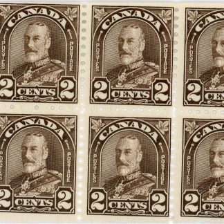 Canada Stamp #166c - King George V (1931) 6 x 2¢ Booklet pane of 6 stamps (#166cs) (BK17), Die I