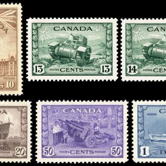 Canada Stamp SET#257-62 - King George VI - War Issue (1942) 10¢, 13¢, 14¢, 20¢, 50¢ & 1$ Set of 6 (GRADE VF-MLH)