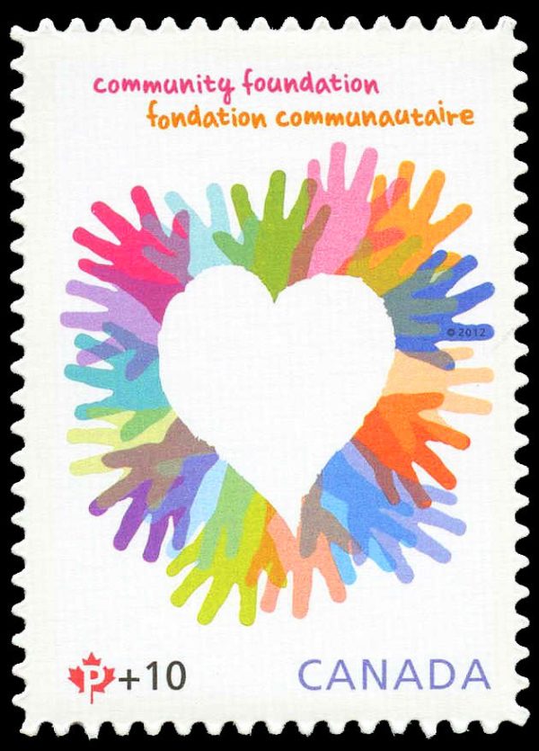 Canada Stamp - B - Semi Postal #B19i - Circle of Multi-Coloured Children's Hands Forming a Heart (2012) P (61¢) + 10¢ Die cut to shape from Quarterly Pack/Annual Collection