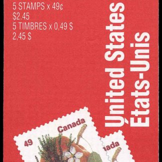 Canada Stamp Booklet - #BK156 Delicious Apple (1992) 5 x 49¢ Booklet of 5 stamps (#1364b in cover), 2 overlapped stamps on the cover