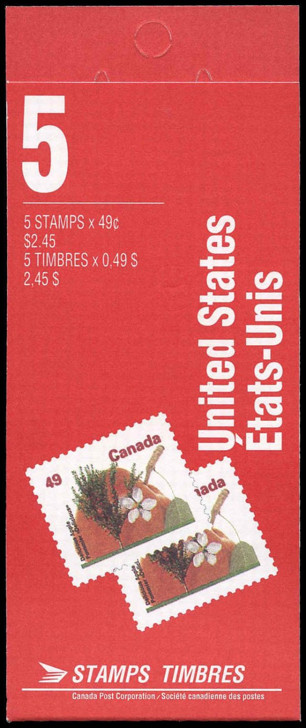 Canada Stamp Booklet - #BK156 Delicious Apple (1992) 5 x 49¢ Booklet of 5 stamps (#1364b in cover), 2 overlapped stamps on the cover