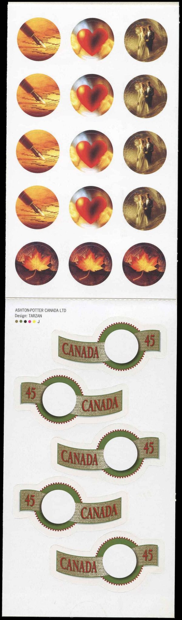 Canada Stamp Booklet - #BK182 "Quick Stick" (1995) 10 x 45¢ Booklet of 10 stamps (#1569a in cover) - Image 2