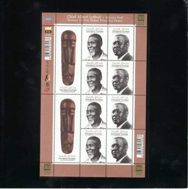 South Africa Sc#1472-1473-1474 (2011) Chief Albert John Luthili, MNH minisheet