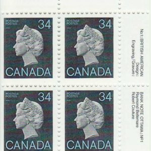 Plate Block of Canada Stamp #926 - Queen Elizabeth II (1985) 34¢
