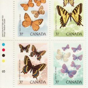 Canada Stamp PB#1213a - Butterflies (1988) 4 x 37¢ Se-tenant block (1210-1213)