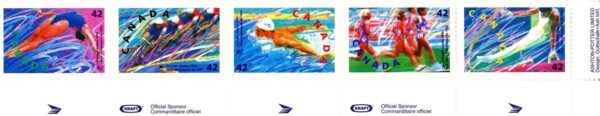 Canada Stamp #1418AI - Summer Olympics (1992) 5 x 42¢ UNFOLDED FROM ANNUAL CO...
